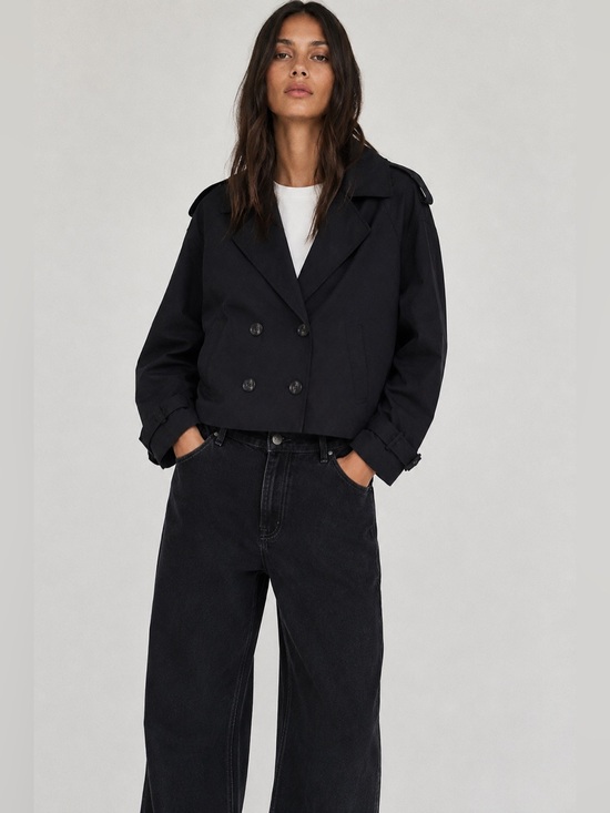 London Fog Jackets & Blazers - BNWT London Fog Cropped Trench Coat Black DWR Water-Repellent Double Breasted